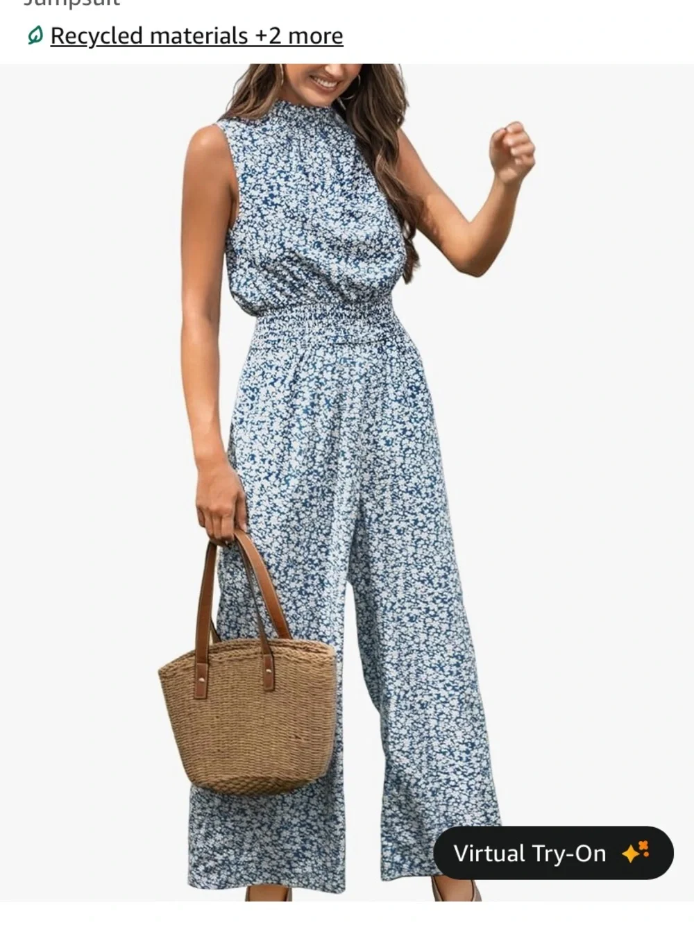 Cupshe Sleeveless Blue Floral Jumpsuit
